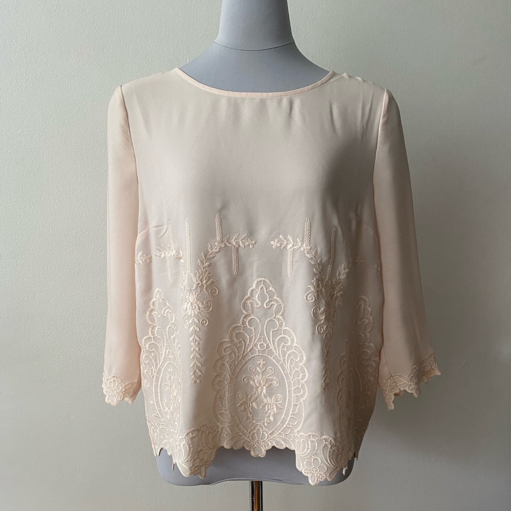 Forever 21 Embroidered Button Back Blouse